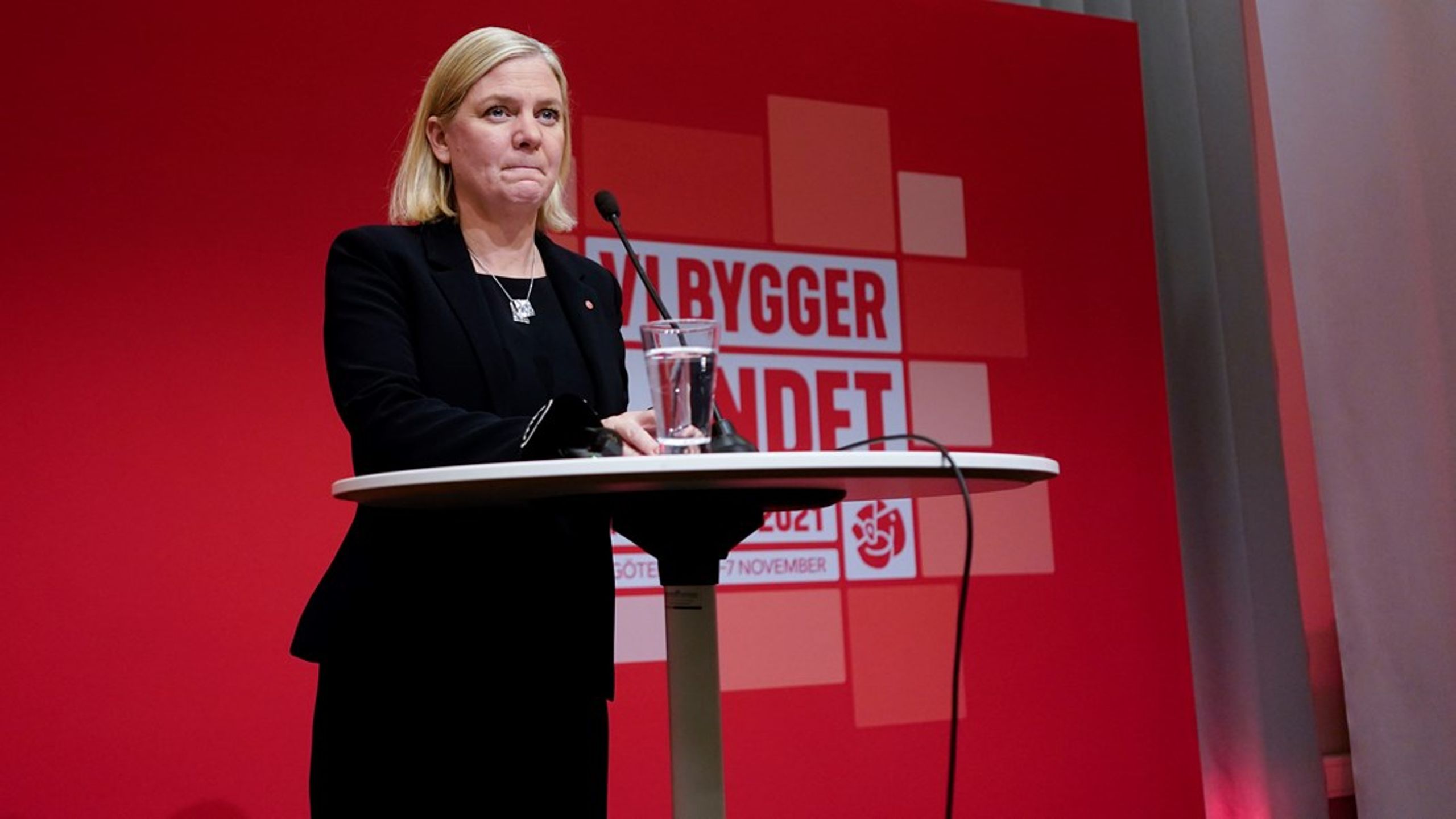 Magdalena Andersson (S) på pressträff på Socialdemokraternas kongress i Göteborg.