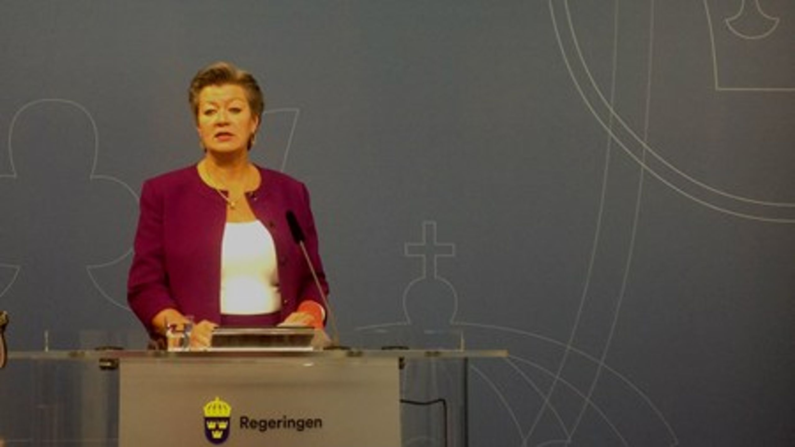 <div>Arbetsmarknadsminister Ylva Johansson (S) under pressträffen på onsdagen.<br></div><br>