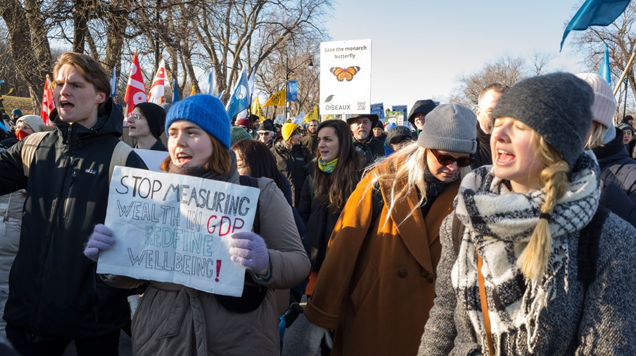 Protester i Kanada under biodiversitetsförhandlingarna i Montreal.