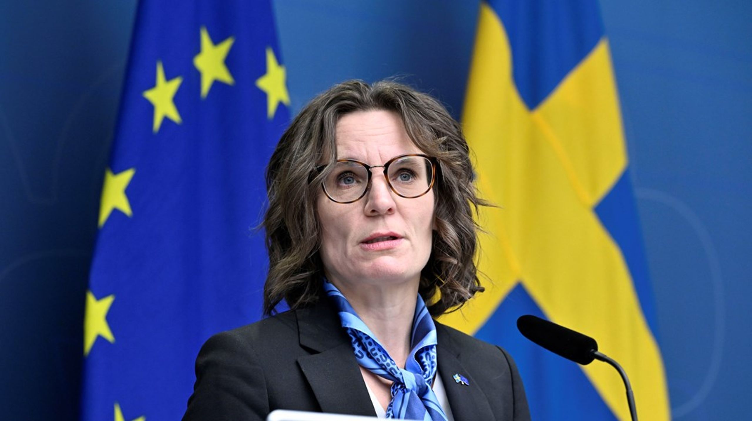 ”Stöd till Ukraina kommer under överskådlig tid att vara vår viktigaste prioritet på alla sätt, både militärt, ekonomiskt och politiskt”, säger EU-minister Jessika Roswall (M).&nbsp;
