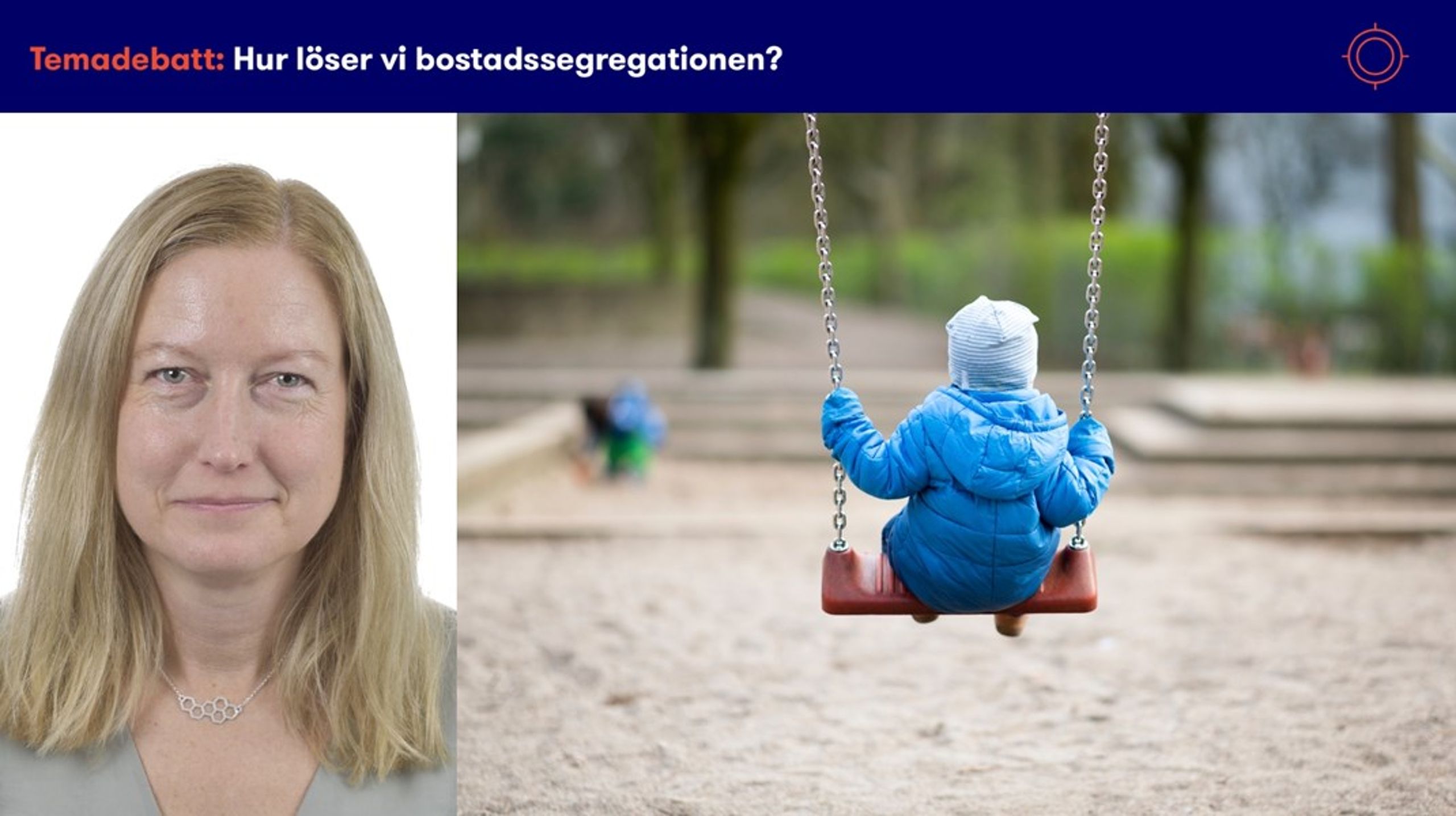 Katarina Luhr (MP), bostadspolitisk talesperson. Barn på gunga i ett bostadsområde.&nbsp;