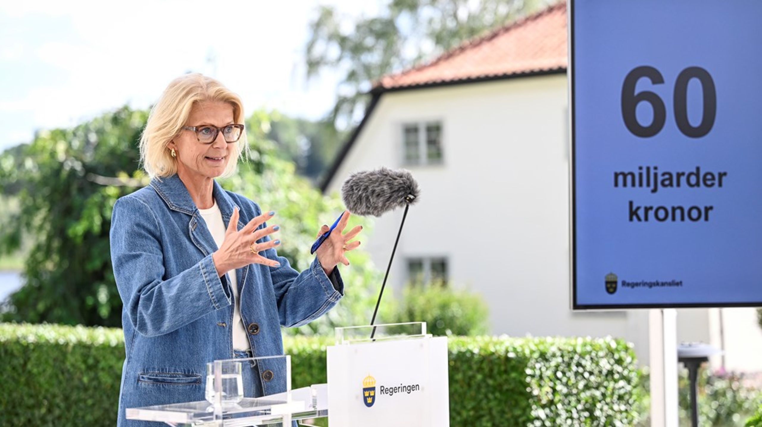 Finansminister Elisabeth Svantesson (M) höll på torsdagen pressträff vid Harpsund om reformutrymmet.&nbsp;