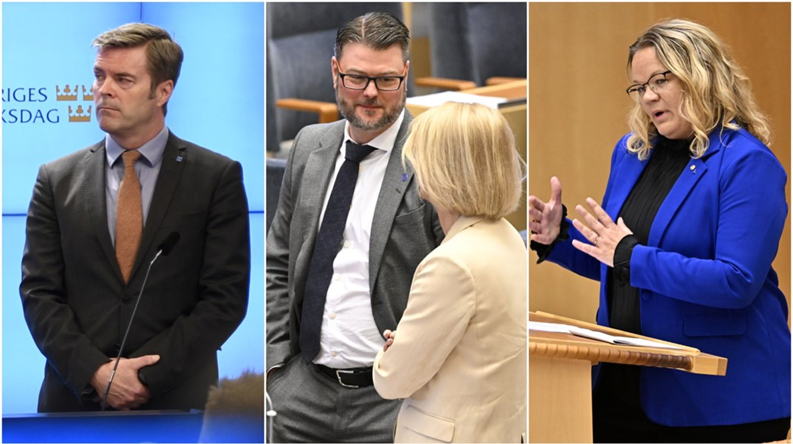 Kristdemokraterna ekonomisk-politiske talesperson Hans Eklind (KD), Edward Riedl (M), ordförande i finansutskottet, och Cecilia Rönn (L) ansvarar för regeringens förankring av budgeten i riksdagen.&nbsp;