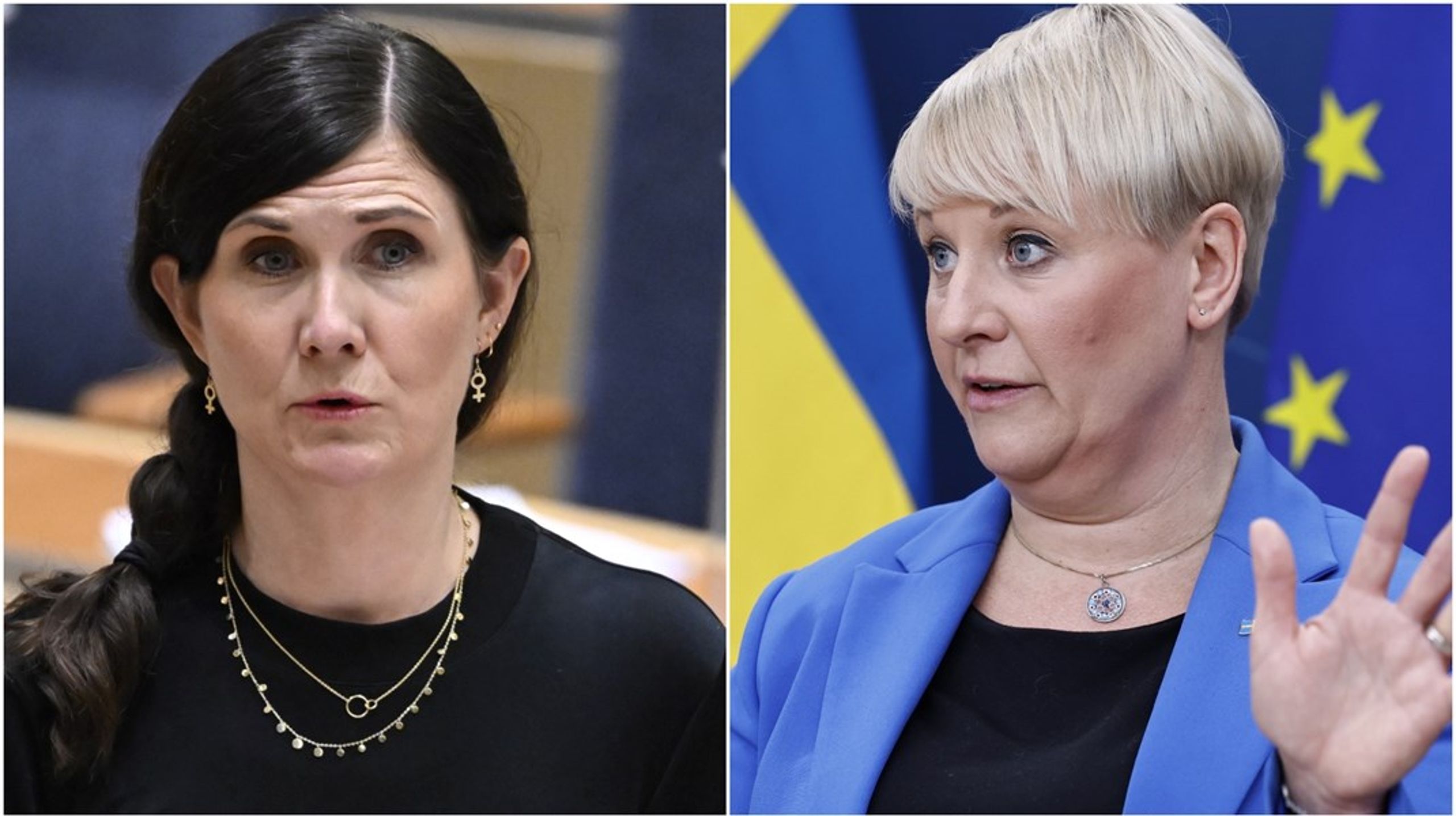 Märta Stenevi (MP) och socialförsäkringsminister Anna Tenje (M).&nbsp;&nbsp;